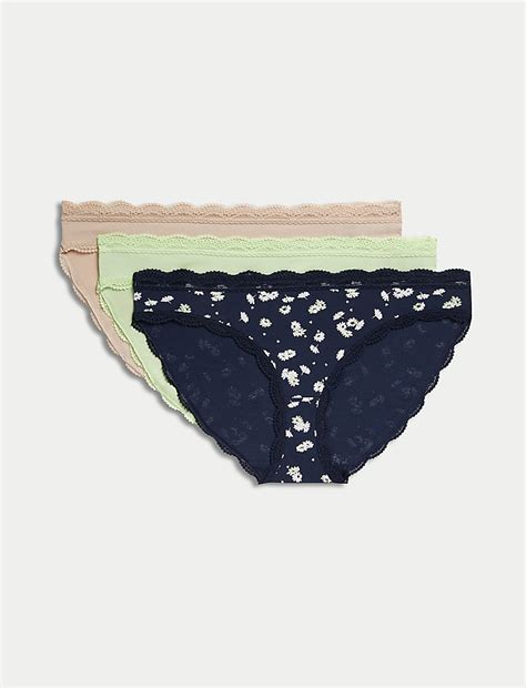 Buy 3pk Cotton Rich Printed Bikini Knickers at Marks & Spencer