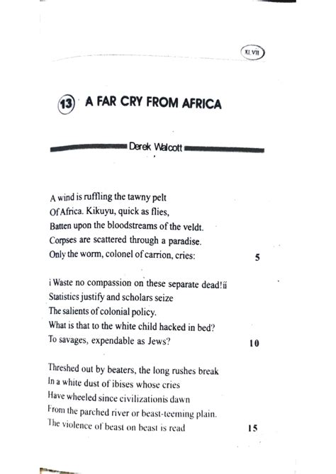 A Far Cry from Africa: Analyzing Derek Walcott's Poignant Poem - Studocu