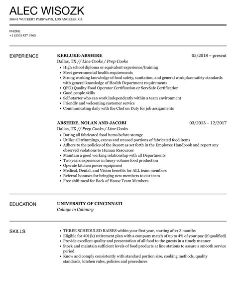 Line Cooks Resume Samples | Velvet Jobs