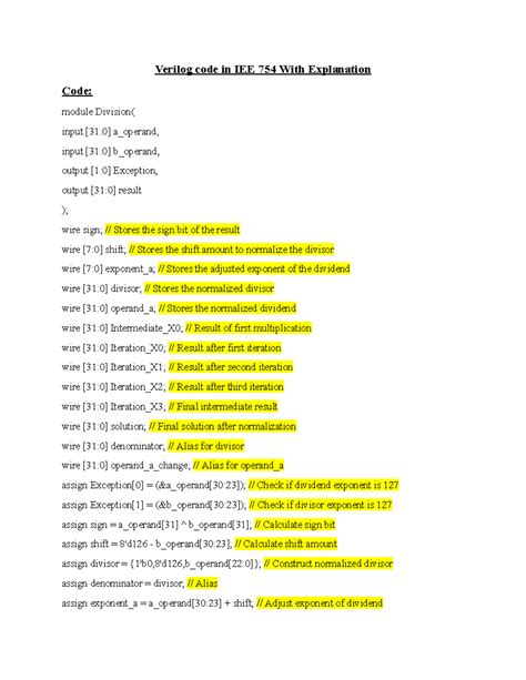 Verilog code in IEE 754 With Explanation - Verilog code in IEE 754 With ...
