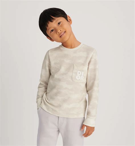 Kids' Long-Sleeved T-Shirt Beige Waffle Weave Cotton Blend with ...