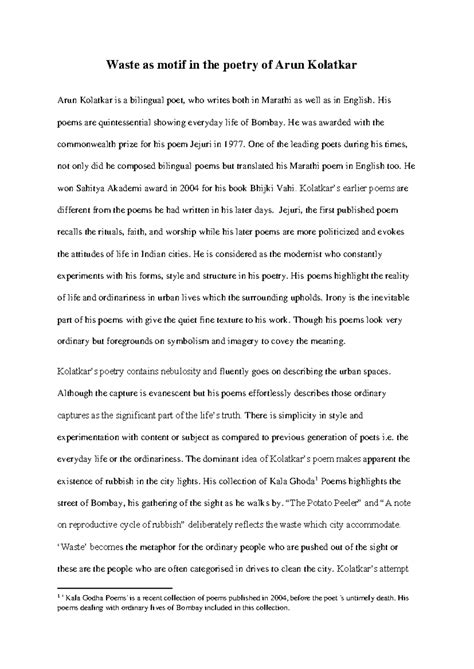 Arun Kolatkar is a bilingual poet - Waste as motif in the poetry of ...