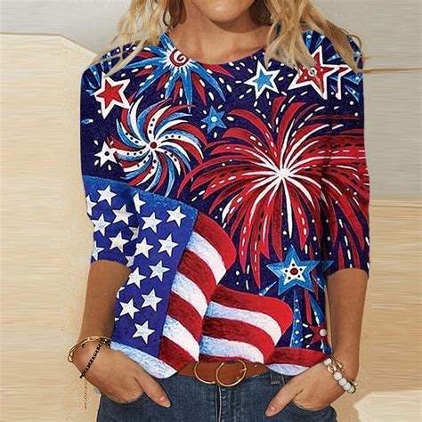 POTETI Independence Day Clothes Women Fourth of July Vacation 3/4 ...