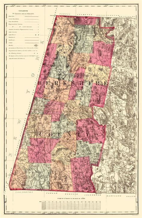 Historic County Map - Berkshire County Massachusetts - Walling 1871 - 23 x 35.33 - Vintage Wall ...