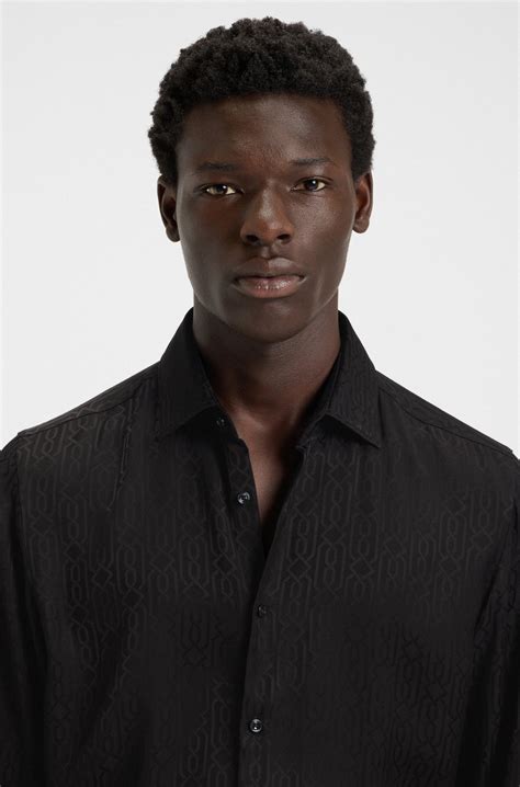 HUGO - Slim-fit shirt with jacquard pattern - Black