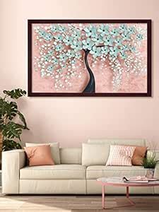 999STORE Printed White Flowers Tree Painting Wall Art with Brown Frame ...