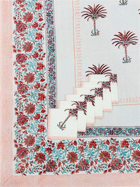 Hand Block Printed Premium Cotton Dining Table Cover with 6 Napkins ...