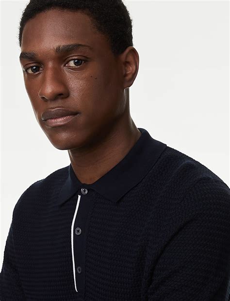 Buy Pure Cotton Textured Knitted Polo Shirt at Marks & Spencer