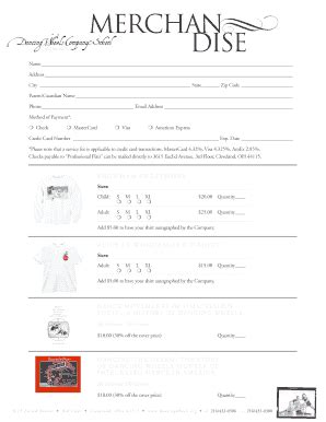 OH Dancing Wheels Company School Merchandise - Blank Fillable Template ...