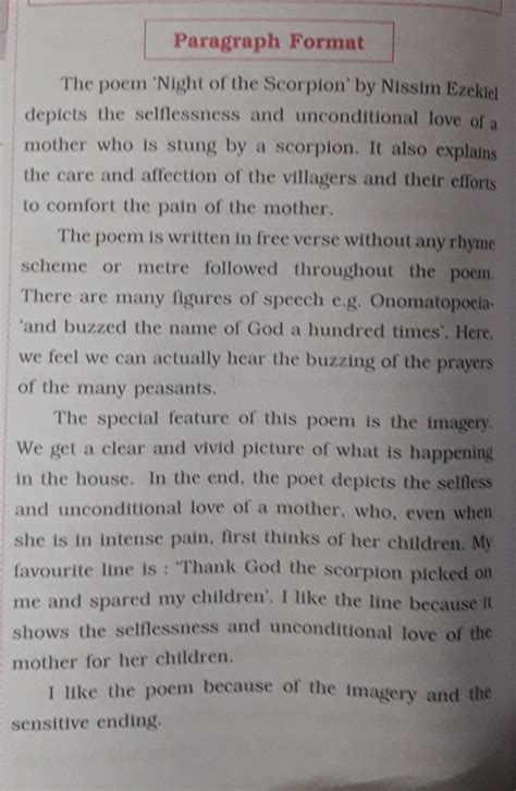 Appreciation on the poem "night of the scorpion" - Brainly.in