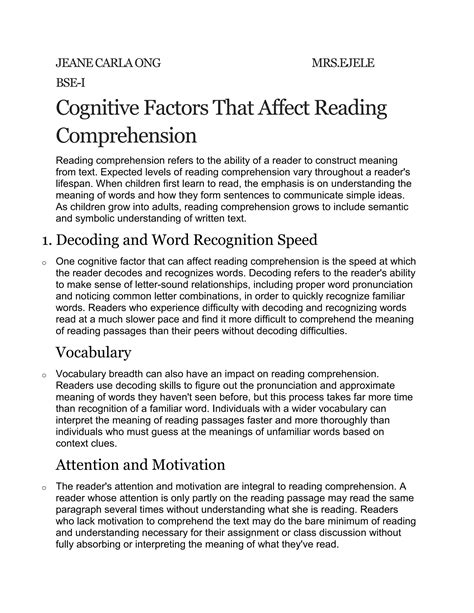 Cognitive factors that affecting reading comprehension | DOCX