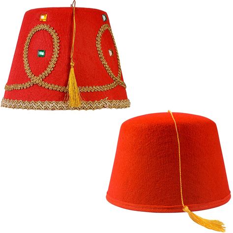 Tigerdoe Fez Hat – 2 Pack - Red Fez Hat with Gold Tassel - Turkish Hat ...