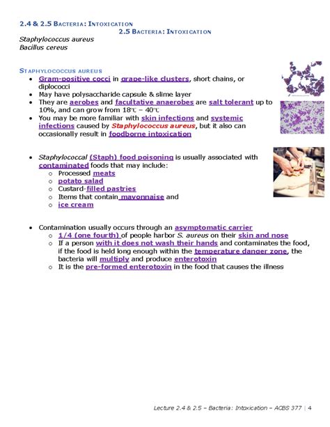 2.5 Foodborne Intoxication - 2 BACTERIA: INTOXICATION Staphylococcus ...
