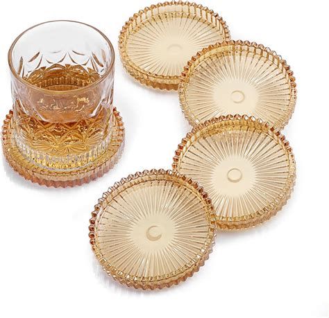 Amazon.com: OGANAZI Modern Clear Coaster Set of 5- Glass Coasters for ...