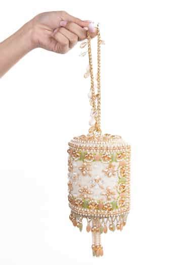 Buy Gold Embroidery, Beads, Pearls, Tassels Bella Embellished Cylinder ...