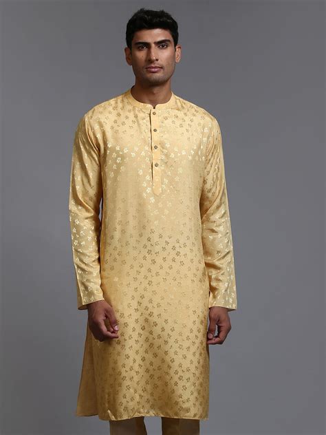 VM BY VASTRAMAY Men's Yellow Jacquard Kurta – vastramay