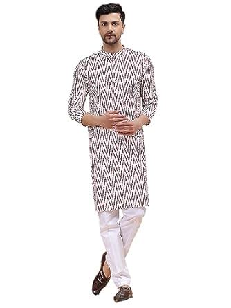 Buy See Designs Off White Cotton Regular Fit Mandarin Collar Printed ...