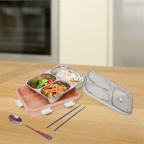 Triple Grid Insulated Steel Lunch Box - 750 ML (Peach) – Kidspark