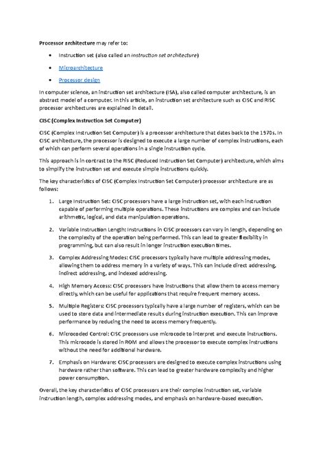 RISC AND CISC Architecture - Processor architecture may refer to ...