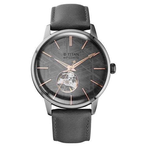 Titan Stellar Automatic Meteorite Dial Leather Strap Watch For Men ...