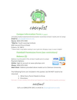 Fillable Online clemson Checklist - 4H - Clemson University - clemson ...