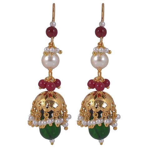 KushagraSethia Multi-color Metal Moti Jhumke For Women : Amazon.in ...