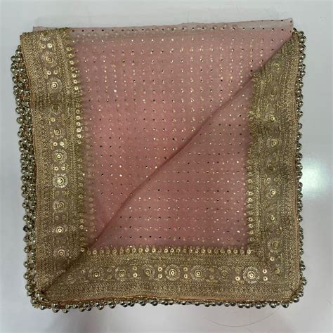 Bridal Blush Pink Love Foil Zari Embroidered Organza Dupatta – anokherang