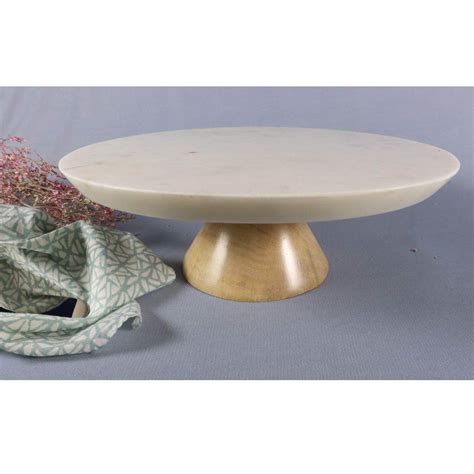 Shop Round Marble and Wood Cake Stand In India | Stone Essential
