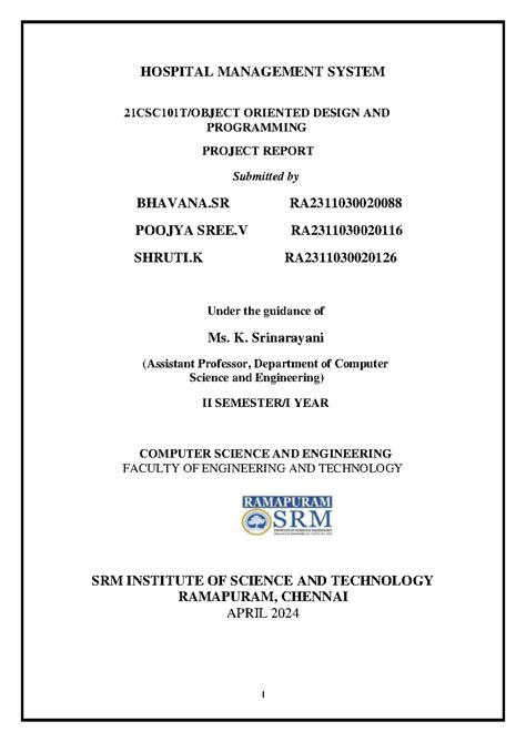 Hospital Management System Project Report - 21CSC101T - Studocu
