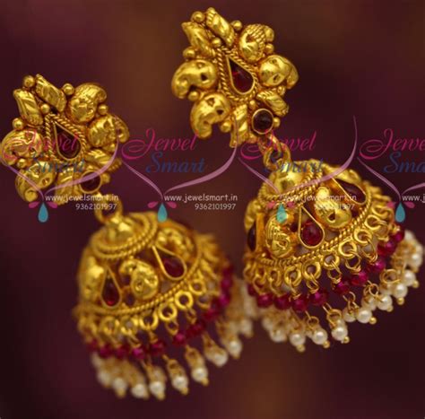 J7174 Gold Design Two Step Red Pearl Bead Drops Jhumka Fashion ...