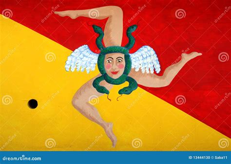 Flag of Sicily with Trinacria Symbol. Italy Stock Photo - Image of ...