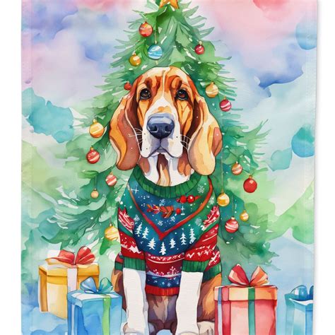 Edge Collections - 28" X 40" - Multicolor - Basset Hound Christmas ...