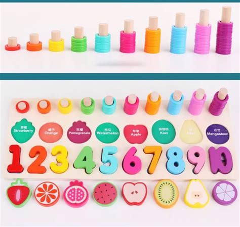 Wooden Rainbow fruit logarithmic board, learn numbers, fruits, counting ...
