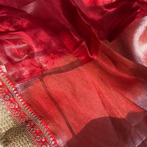 Teej special - Blood red tissue silk maharani red kadhwa saree ...