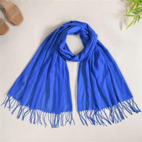 Soft Woollen Scarf With Fringes Blue Online - Premium Scarf | Nestasia