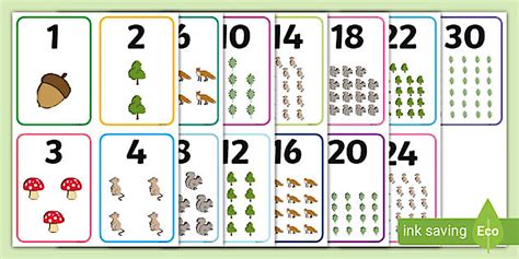👉 Woodland Number Flashcards 0-30