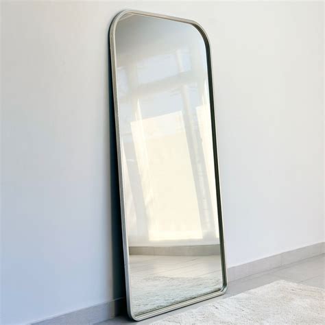Rounded Edges Silver Frame Floor Mirror - Decora Home