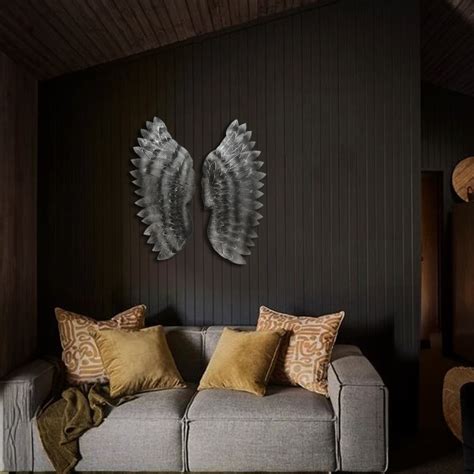 Angel Wings In Charcoal Metal Wall Art For Wall Decor | ThreadVibe Living