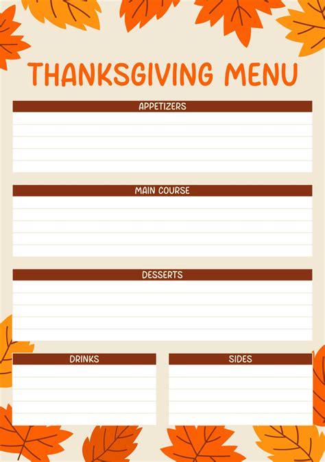 Thanksgiving Menu Template Printable - KAESG BLOG