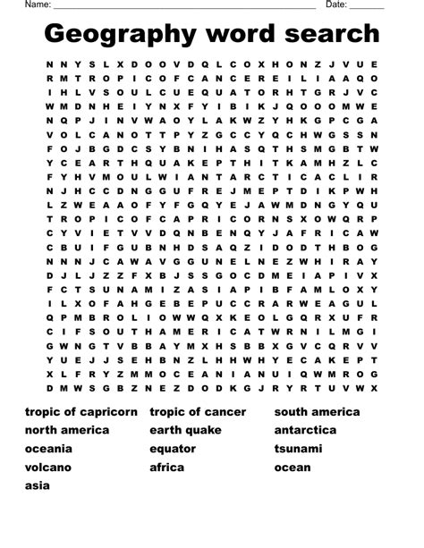 Image result for Geography Word Search Printable