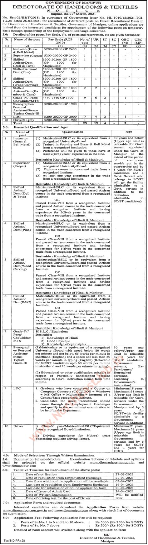 DHT Manipur Recruitment 2021 - Apply Instructor, Supervisor, LDC ...