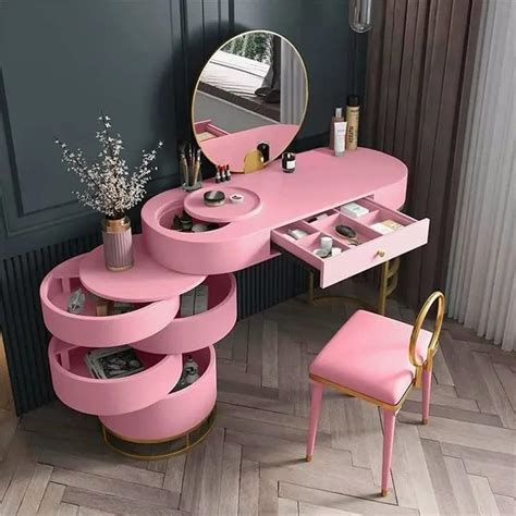 NG Decor Pink Girls Makeup Vanity Set with Side Cabinet 4 Drawers ...