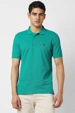 Buy Men Green Textured Polo Neck T-shirt Online - 39838500 | Van Heusen
