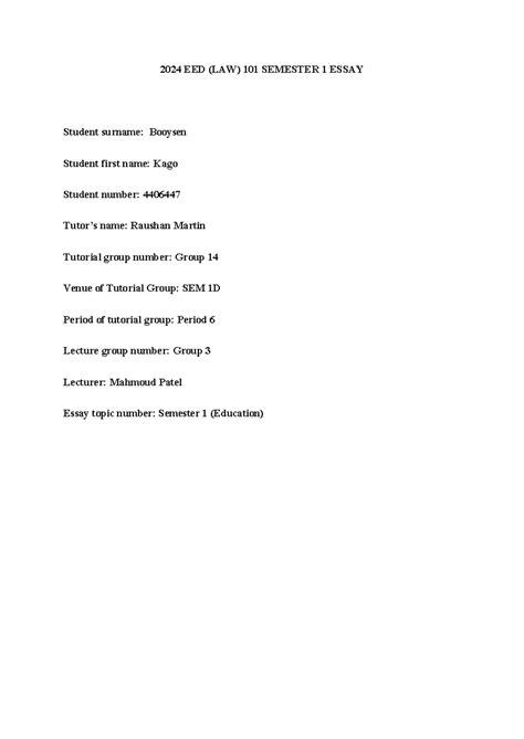 EED (LAW) 101 Semester 1 Argumentative Essay Template 2024 - Studocu