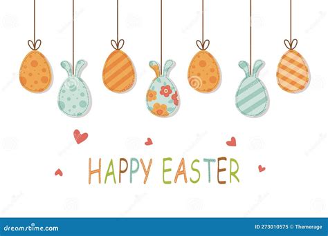 Easter Day Greeting Banner with Easter Eggs Tied on Strings Stock Vector - Illustration of ...