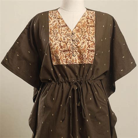 Buy Brown Jacquard Mosaic Fusion Cotton Kaftan – iTokri आई.टोकरी