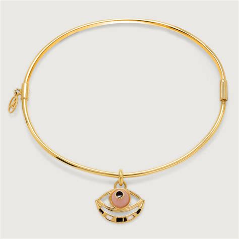 Contemporary Elegance Pink Opal Evil Eye 18KT Bangle