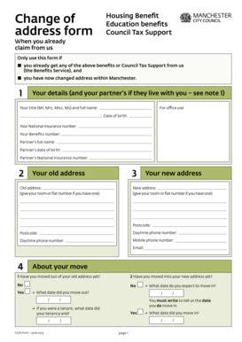 Change Of Address Form June 2013 - Manchester City Council - Fill and ...