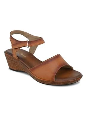 Buy pelle albero Women's Tan Leather Ankle Buckle-Strap Wedge Heel ...
