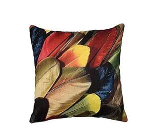 Buy MONKDECOR Multi Feather Design Jute Cushion Covers; 24x24 Inches ...